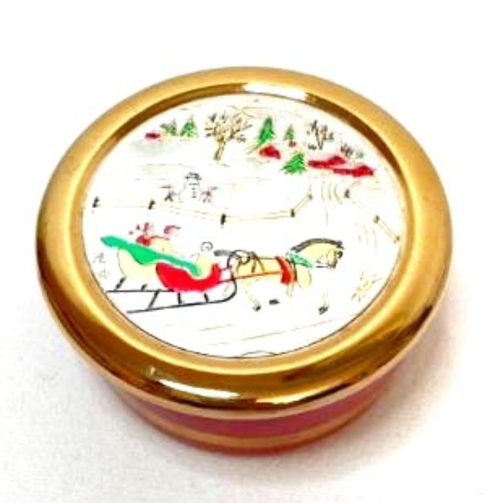 Vtg Himark Art of Chokin Jewelry Christmas Trinket Box Porcelain Red‎ Gold